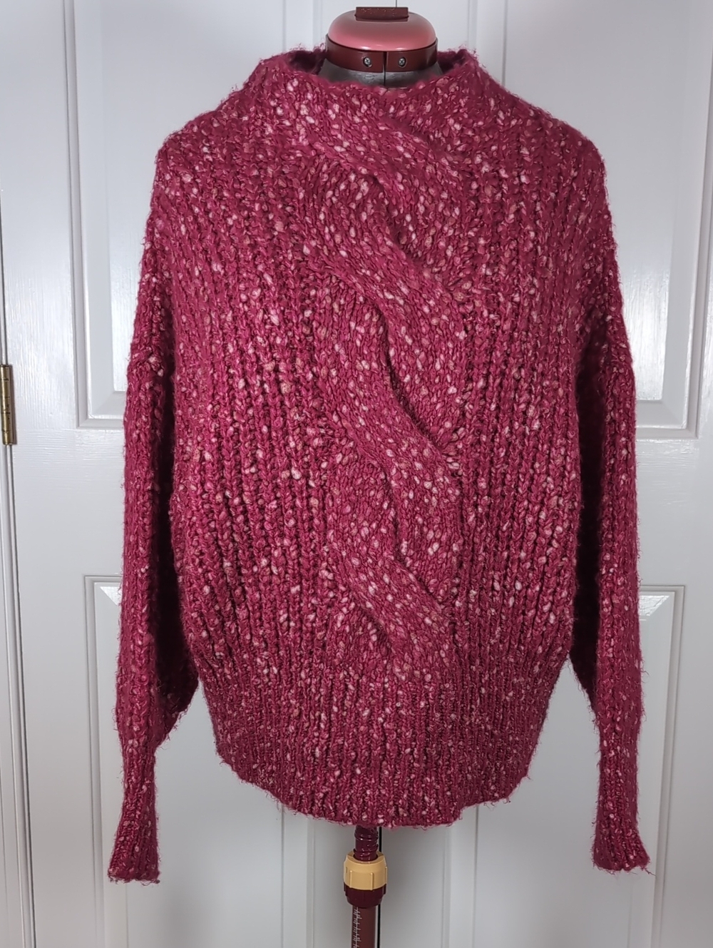 Maeve Anthropologie Maricarmen Cable Knit Sweater Pink Burgundy Marled Confetti